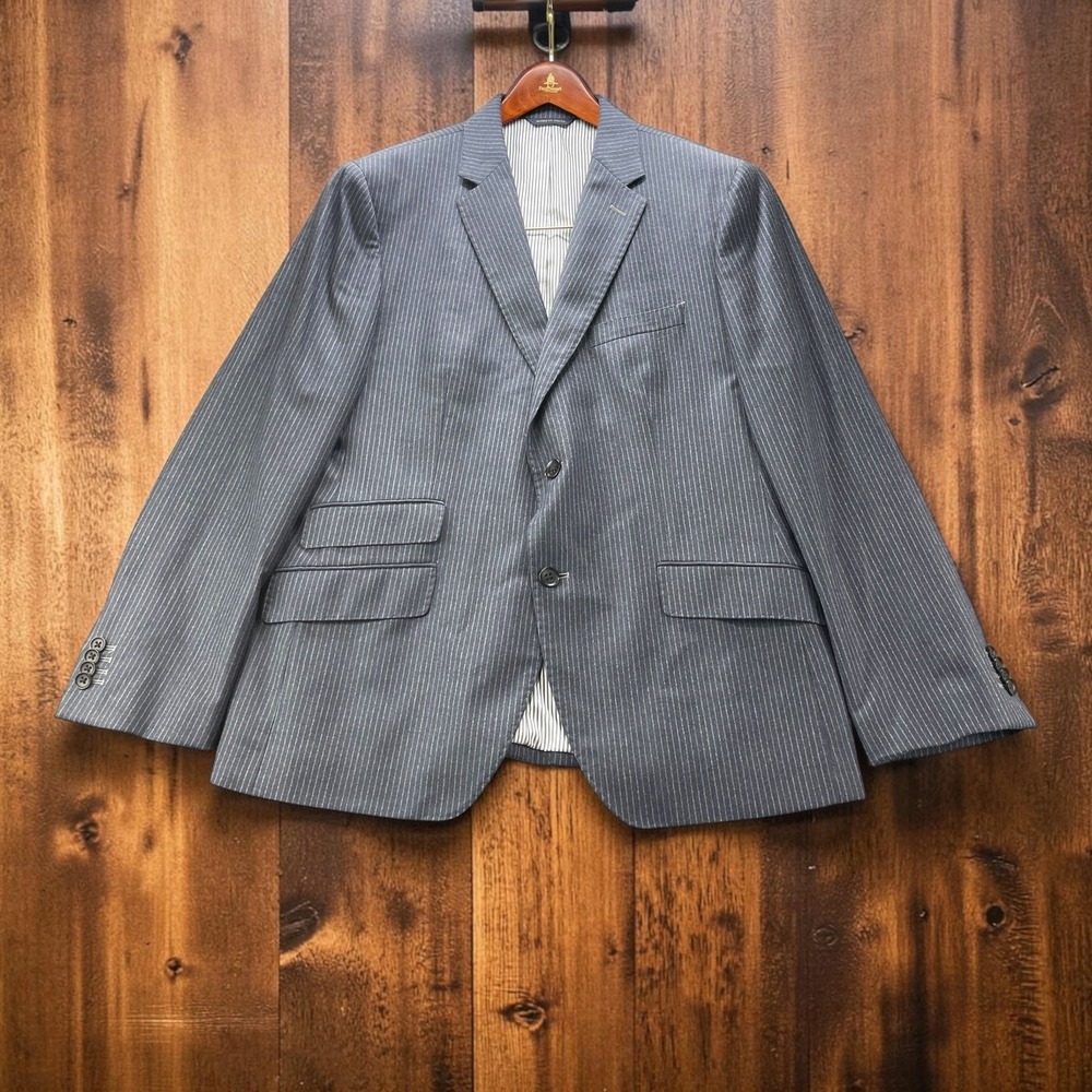 Banana Republic Tailored Fit 42S Blue Gray Pinstripe Italian Wool Blazer